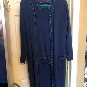 Bloomings Amsterdam 2 Piece Blue Sweater & Long Cardigan Size Medium